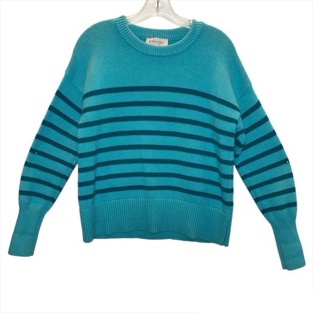 Philosophy Turquoise and Dark Blue Striped Sweater